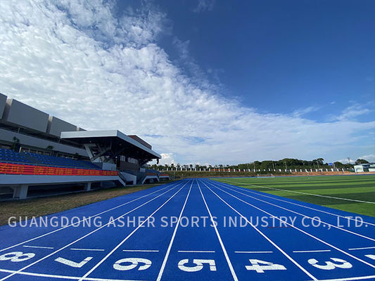 Aanpasbare volle polyurethaan rubber loopbaan oppervlak voor buitenfaciliteiten laag onderhoud volledige PU synthetische baan voor sportfaciliteiten
