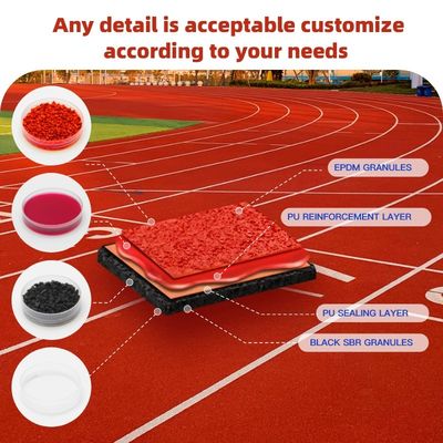 Langdurig 13-25 mm Sandwich Plastic Running Track met 10 jaar garantie voor Track and Field